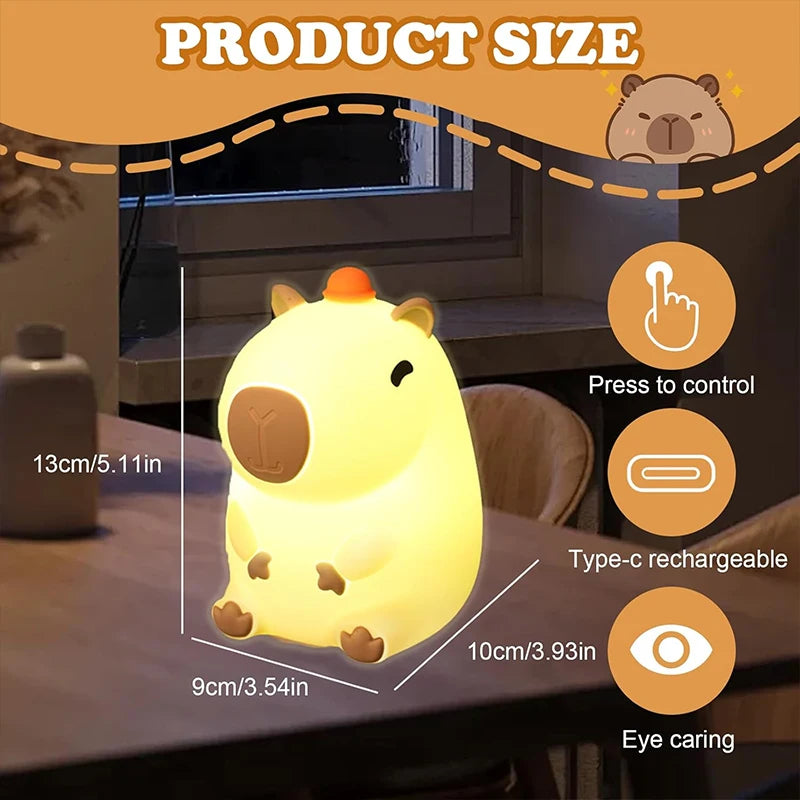 Capybara Silicone Night Light for Kids – USB Rechargeable Touch Bedside Lamp for Baby & Toddler