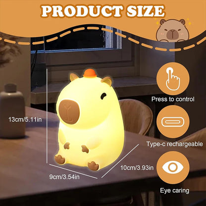Capybara Silicone Night Light for Kids – USB Rechargeable Touch Bedside Lamp for Baby & Toddler