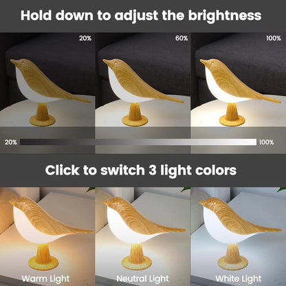 Bird Touch Bedside Lamp for Kids – 3-Colour Dimming USB Rechargeable Night Light for Children's Bedroom