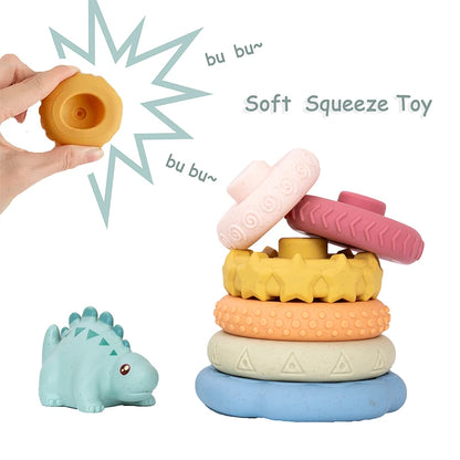 Dinosaur Stacking Tower Toy – Montessori Nesting Rings for Babies & Toddlers Ages 7–12 Months
