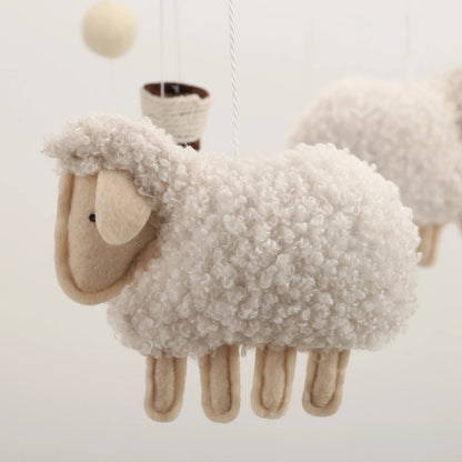 Boucle Sheep & Balloon Baby Nursery Mobile – Neutral Crib Mobile for Newborns, CE Certified