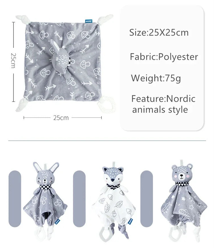 Baby Plush Animal Security Blanket Comforter – Soft Stuffed Rattle Toy for Newborns 0–12 Months