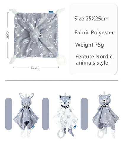 Baby Plush Animal Security Blanket Comforter – Soft Stuffed Rattle Toy for Newborns 0–12 Months