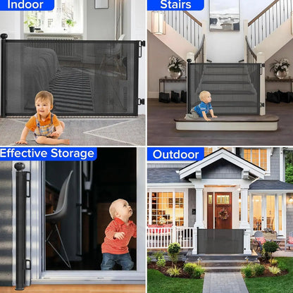 Retractable Pet Gate Childproof Net Indoor Mesh Fence for Dogs Kitten No-Drill Cat Baffle for Hallway Stairway Balcony Yard Door