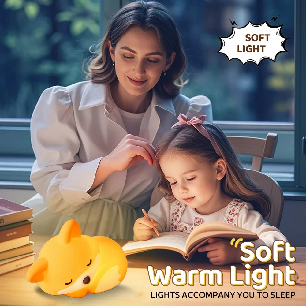 Silicone Animal Night Light for Kids – USB Rechargeable Touch Bedside Lamp | Axolotl, Hippo & Fox