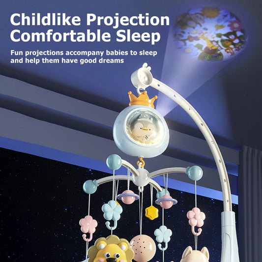 Baby Crib Mobile with Projector and Night Light, Remote Control Musical Rotating Toy with Soothing Lullabies