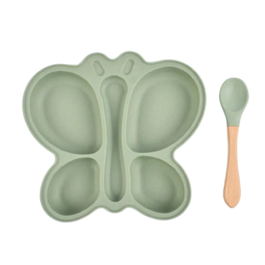 Baby Butterfly Silicone Divided Plate & Bowl Set – 2pcs Non-Slip Suction Tableware for Self-Feeding