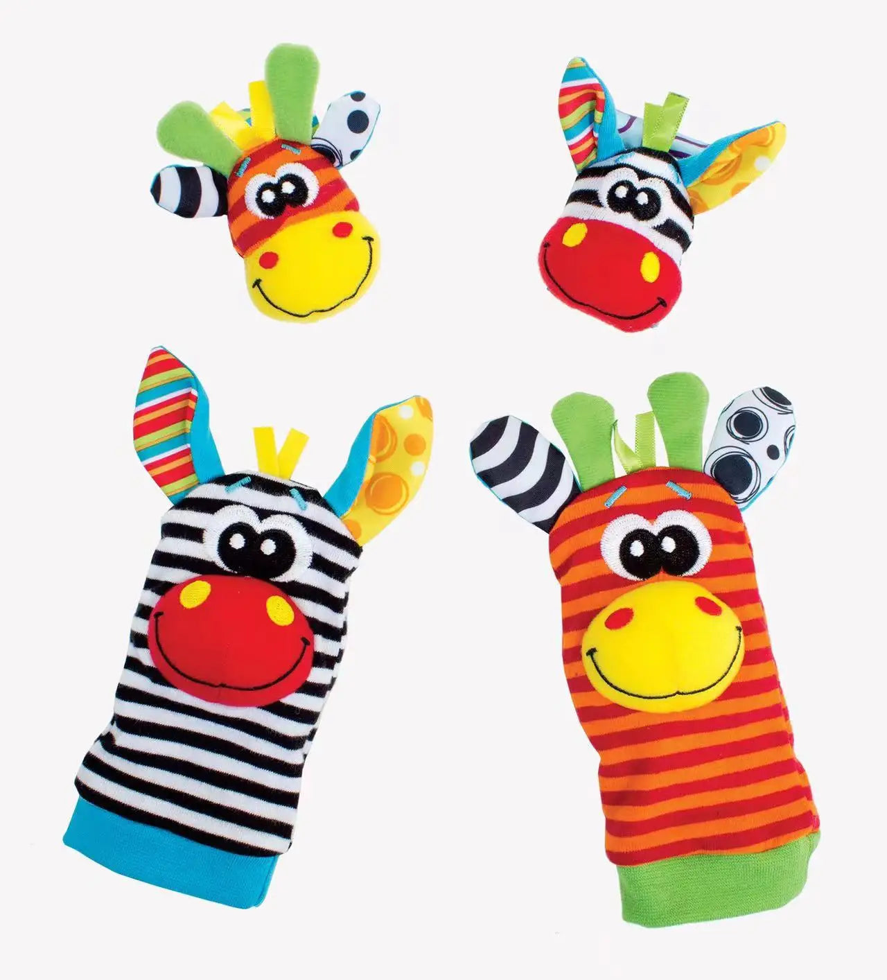 Baby Animal Rattle Socks & Wrist Strap Set – 4-Pack Sensory Foot & Hand Rattles for 0–12 Months