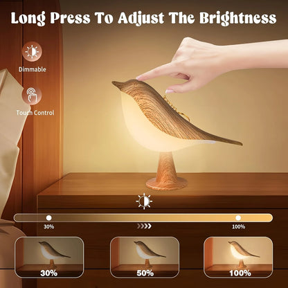 Bird Touch Bedside Lamp for Kids – 3-Colour Dimming USB Rechargeable Night Light for Children's Bedroom