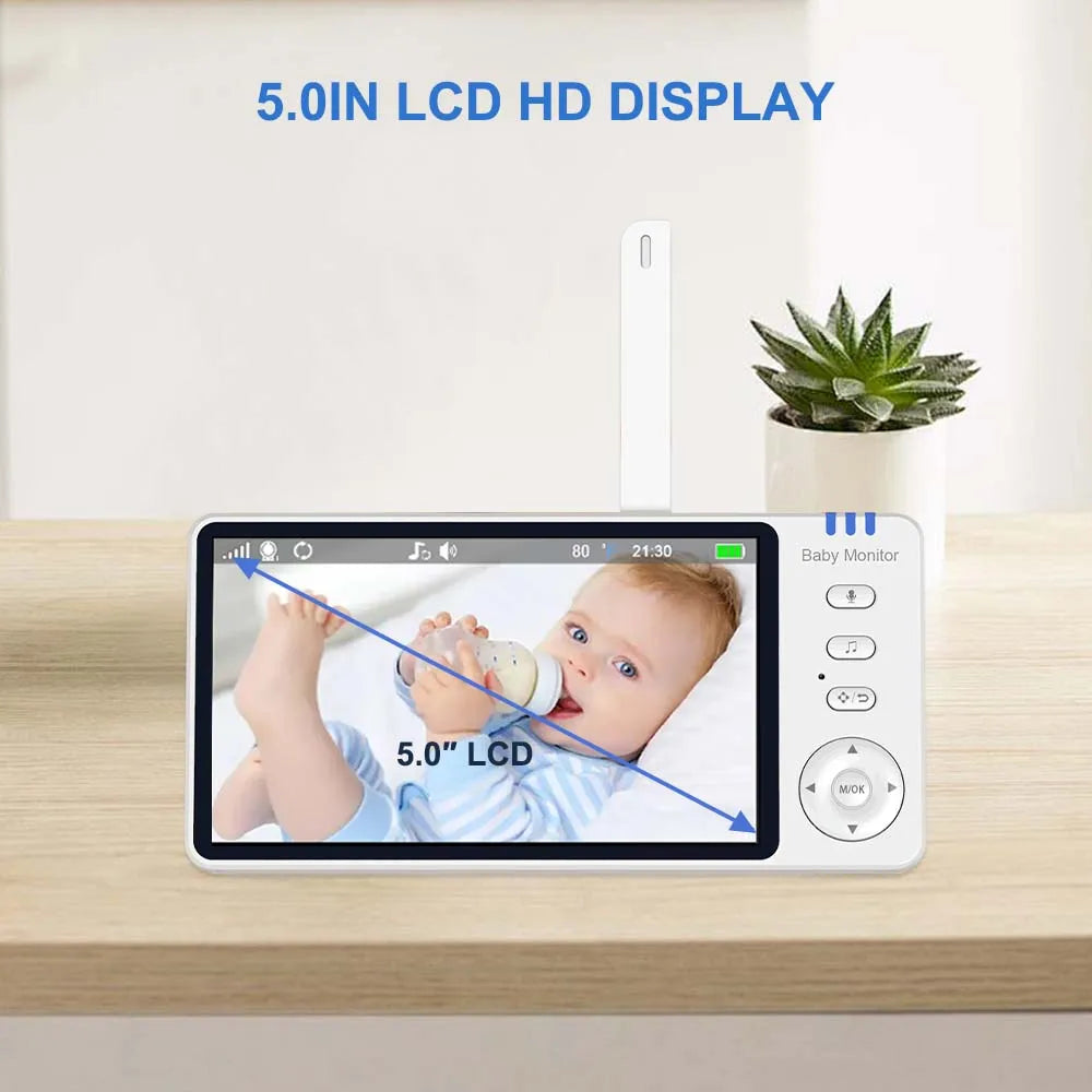 5" HD Video Baby Monitor with PTZ Camera – Night Vision, Two-Way Audio & Temperature Alert