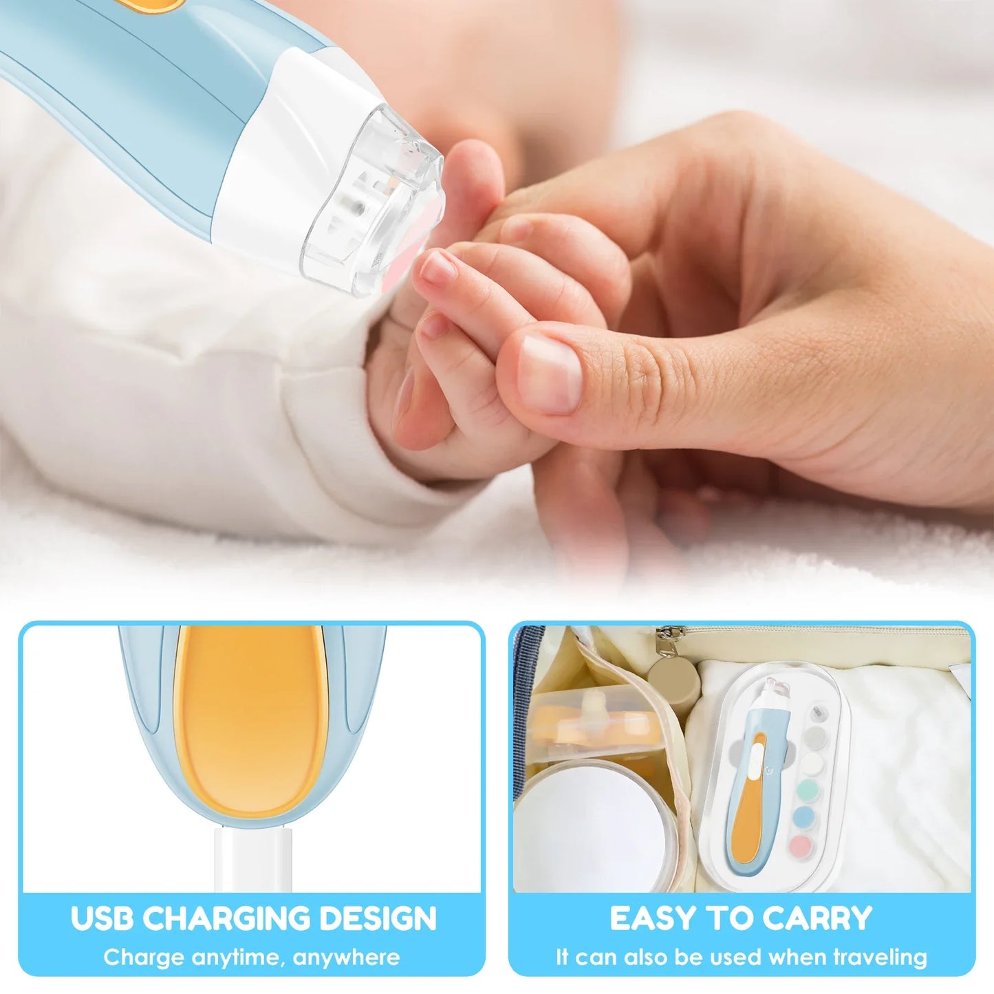 Nail File Quite Compact USB Charging Baby Toenails Clipper With LED Light Adjustable Speed Electric Fingernails File for Newborn