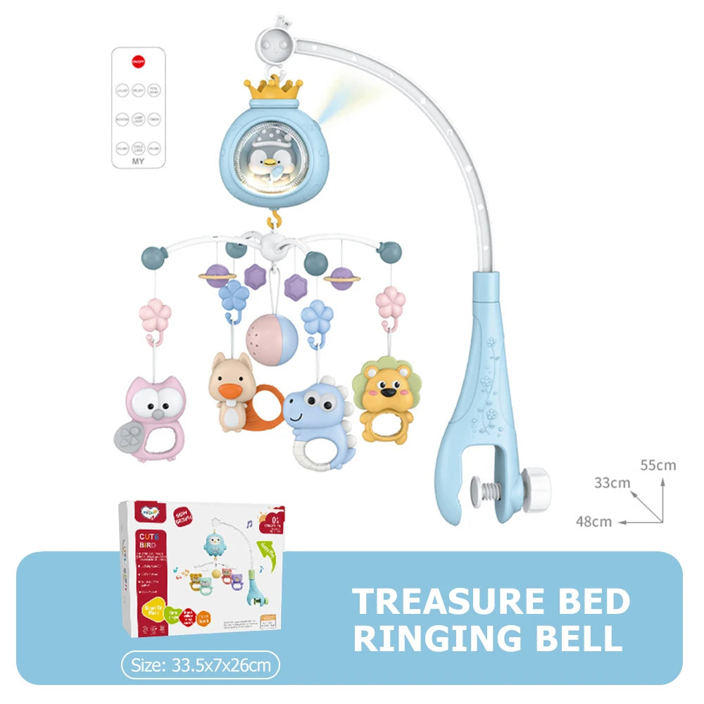 Baby Crib Mobile with Projector and Night Light, Remote Control Musical Rotating Toy with Soothing Lullabies