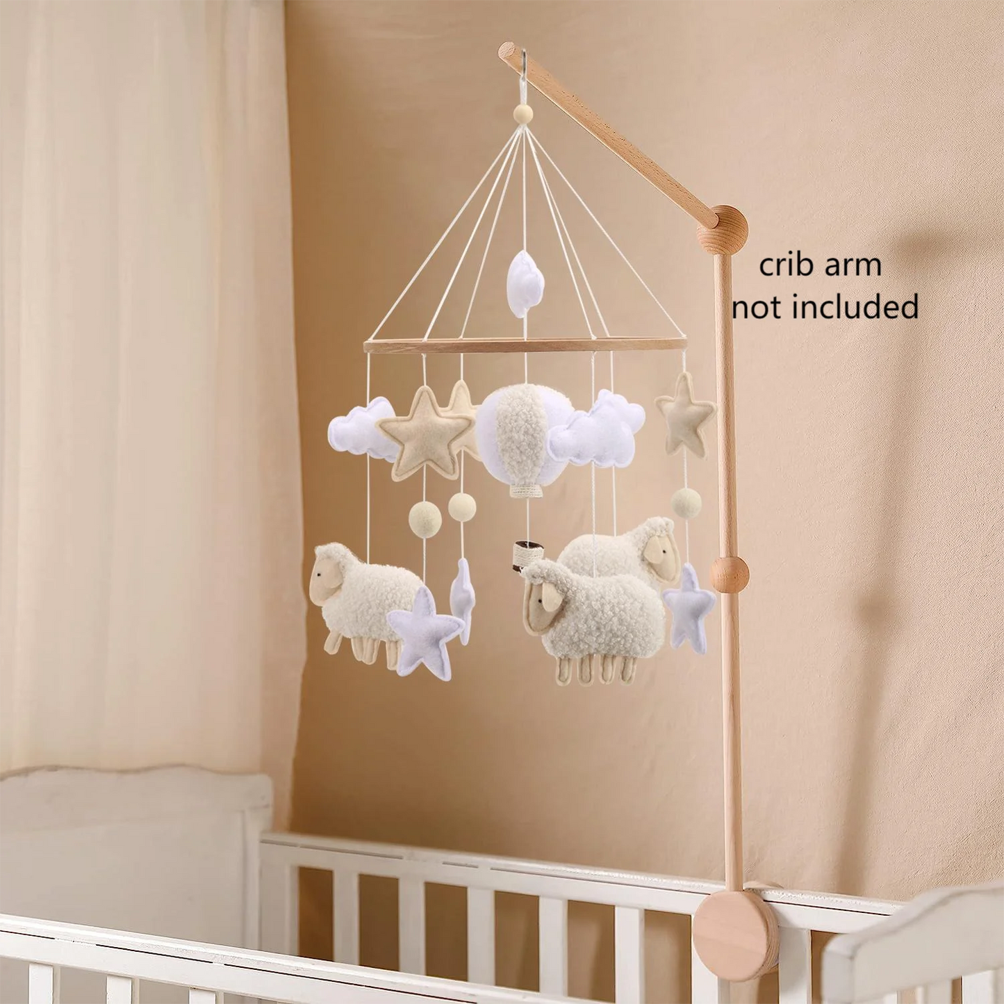 Boucle Sheep & Balloon Baby Nursery Mobile – Neutral Crib Mobile for Newborns, CE Certified