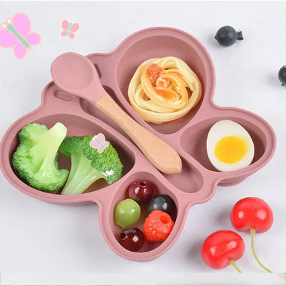Baby Butterfly Silicone Divided Plate & Bowl Set – 2pcs Non-Slip Suction Tableware for Self-Feeding
