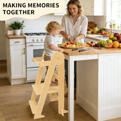 Foldable Montessori Kitchen Helper Tower – 3 Adjustable Heights Toddler Standing Stool for Ages 1–4