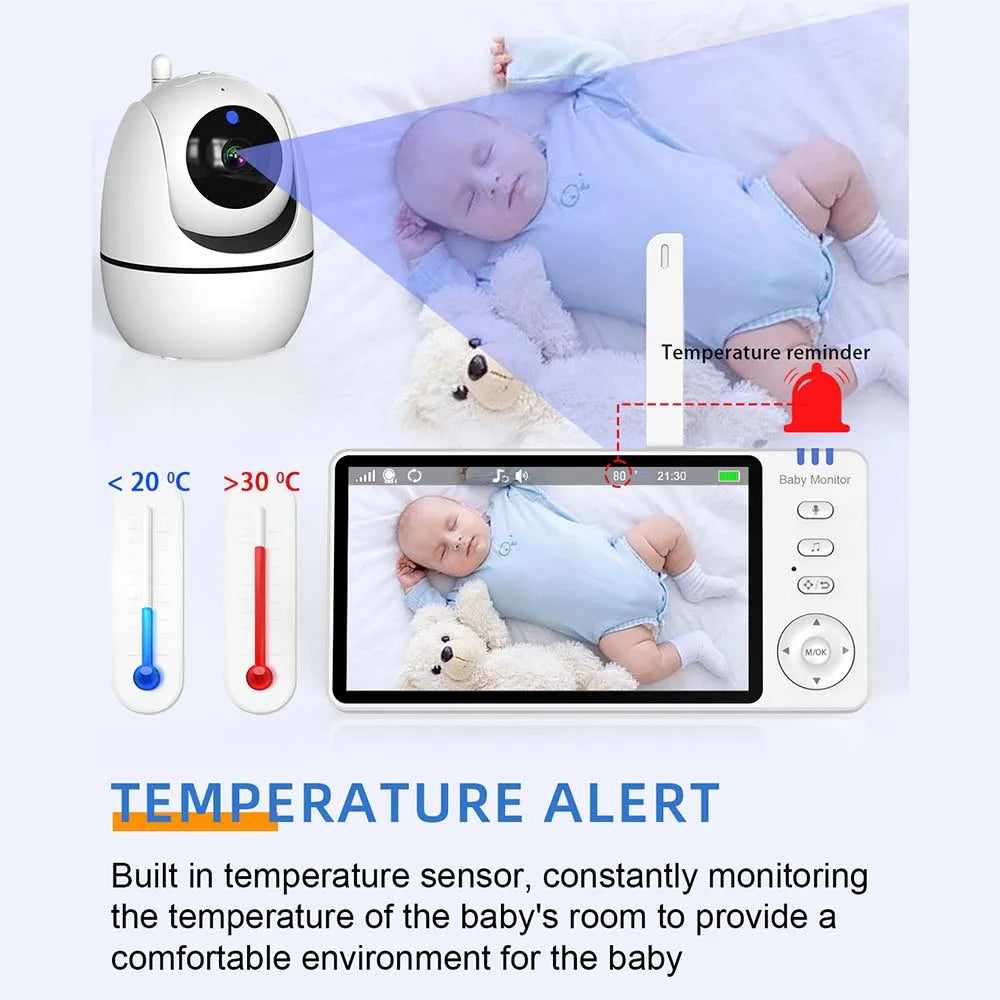 5" HD Video Baby Monitor with PTZ Camera – Night Vision, Two-Way Audio & Temperature Alert