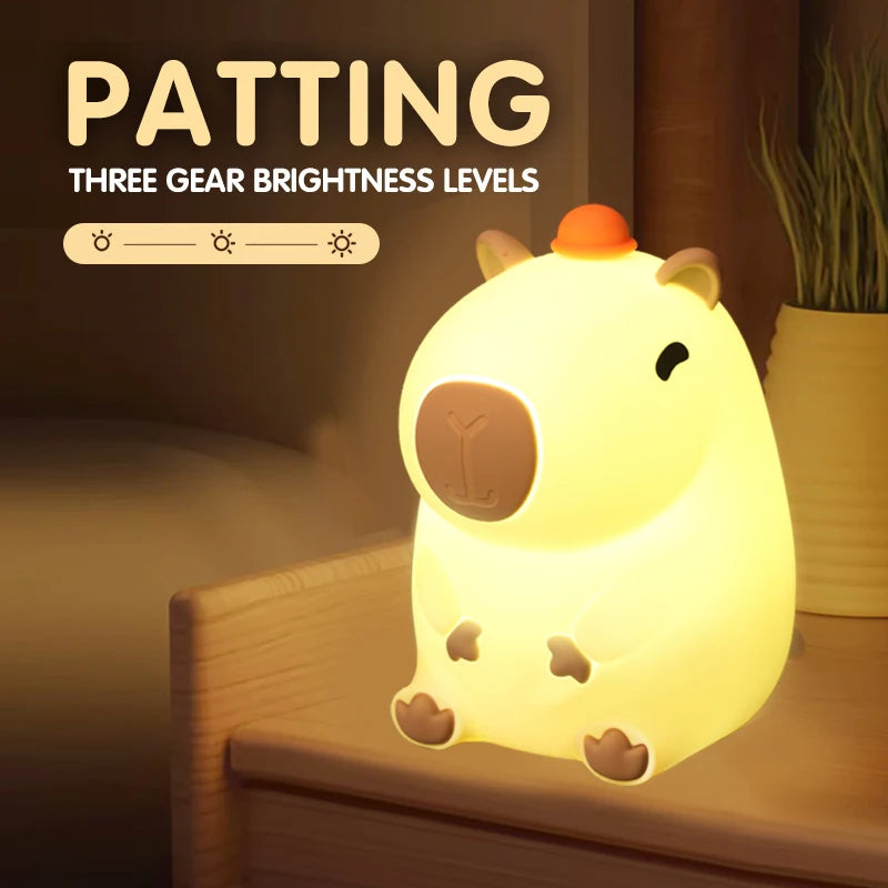 Capybara Silicone Night Light for Kids – USB Rechargeable Touch Bedside Lamp for Baby & Toddler