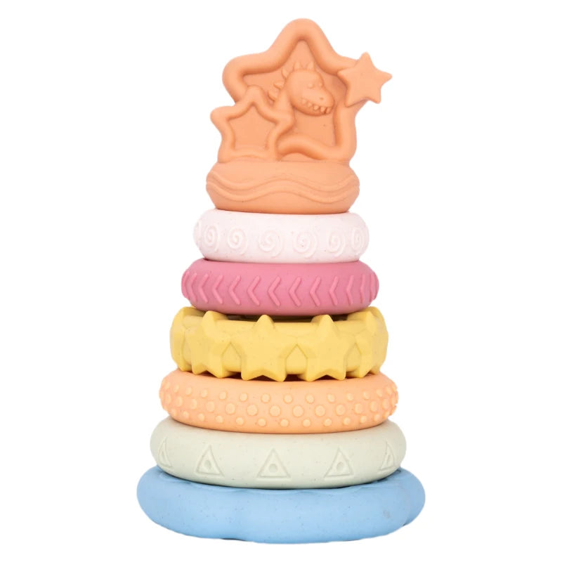 Dinosaur Stacking Tower Toy – Montessori Nesting Rings for Babies & Toddlers Ages 7–12 Months