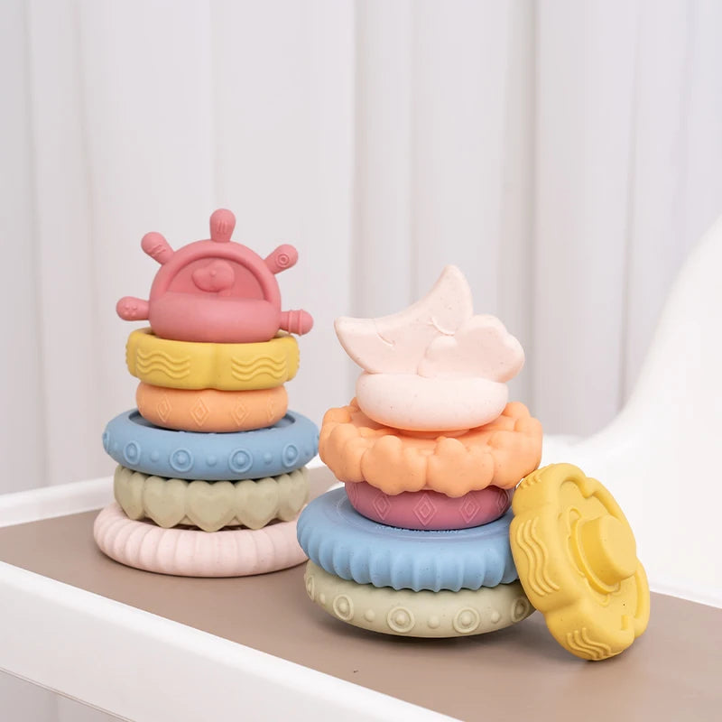 Dinosaur Stacking Tower Toy – Montessori Nesting Rings for Babies & Toddlers Ages 7–12 Months