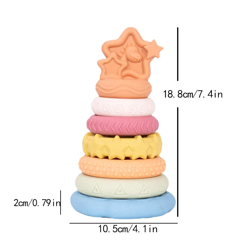 Dinosaur Stacking Tower Toy – Montessori Nesting Rings for Babies & Toddlers Ages 7–12 Months
