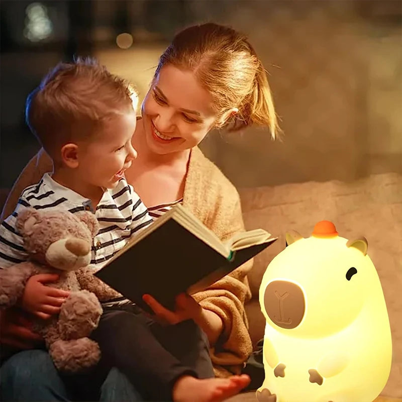 Capybara Silicone Night Light for Kids – USB Rechargeable Touch Bedside Lamp for Baby & Toddler