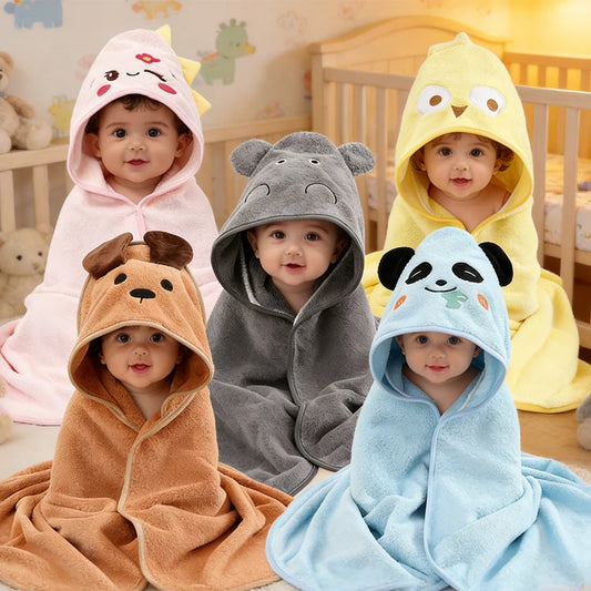 Cartoon Animal Baby Bath Towel – Super Absorbent Coral Fleece Washcloth 80×80cm for Newborns