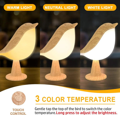 Bird Touch Bedside Lamp for Kids – 3-Colour Dimming USB Rechargeable Night Light for Children's Bedroom