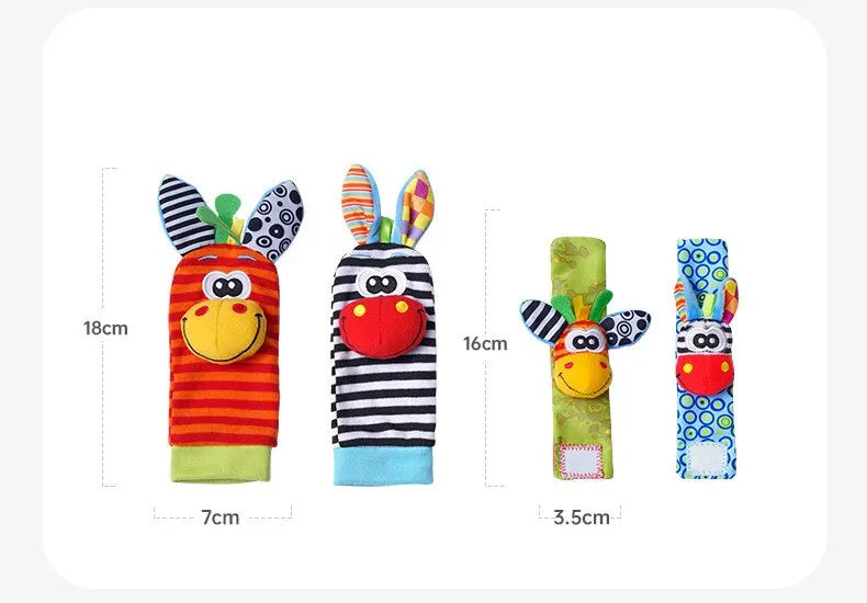 Baby Animal Rattle Socks & Wrist Strap Set – 4-Pack Sensory Foot & Hand Rattles for 0–12 Months