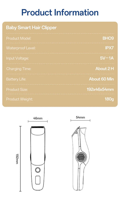 Hair-absorbing Hair Clipper Low Noise Baby Hair IPX7 Waterproof Household Children Clipper Electric Clipper Baby Care