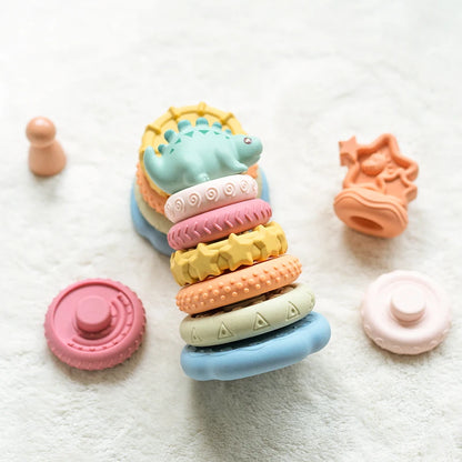 Dinosaur Stacking Tower Toy – Montessori Nesting Rings for Babies & Toddlers Ages 7–12 Months