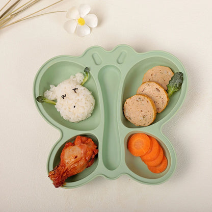 Baby Butterfly Silicone Divided Plate & Bowl Set – 2pcs Non-Slip Suction Tableware for Self-Feeding