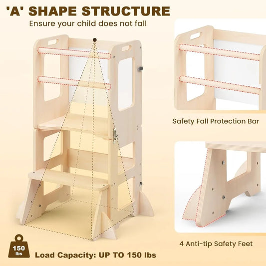Foldable Kids Learning Tower with Built-In Whiteboard – Toddler Kitchen Helper Stool for Ages 1–3