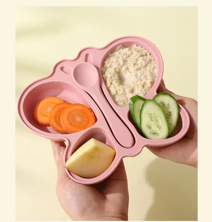 Baby Butterfly Silicone Divided Plate & Bowl Set – 2pcs Non-Slip Suction Tableware for Self-Feeding