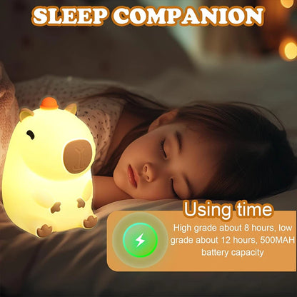 Capybara Silicone Night Light for Kids – USB Rechargeable Touch Bedside Lamp for Baby & Toddler
