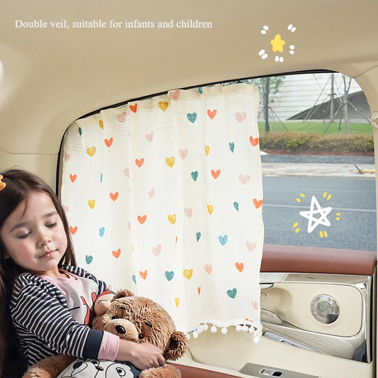 Kids Car Window Sun Shade Curtains – Cartoon Baby Car Curtains with UV & Heat Protection