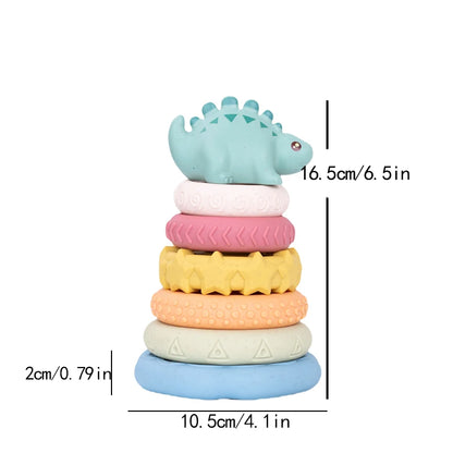 Dinosaur Stacking Tower Toy – Montessori Nesting Rings for Babies & Toddlers Ages 7–12 Months