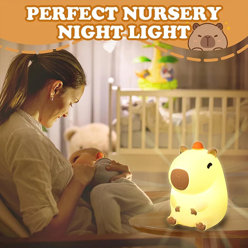 Capybara Silicone Night Light for Kids – USB Rechargeable Touch Bedside Lamp for Baby & Toddler