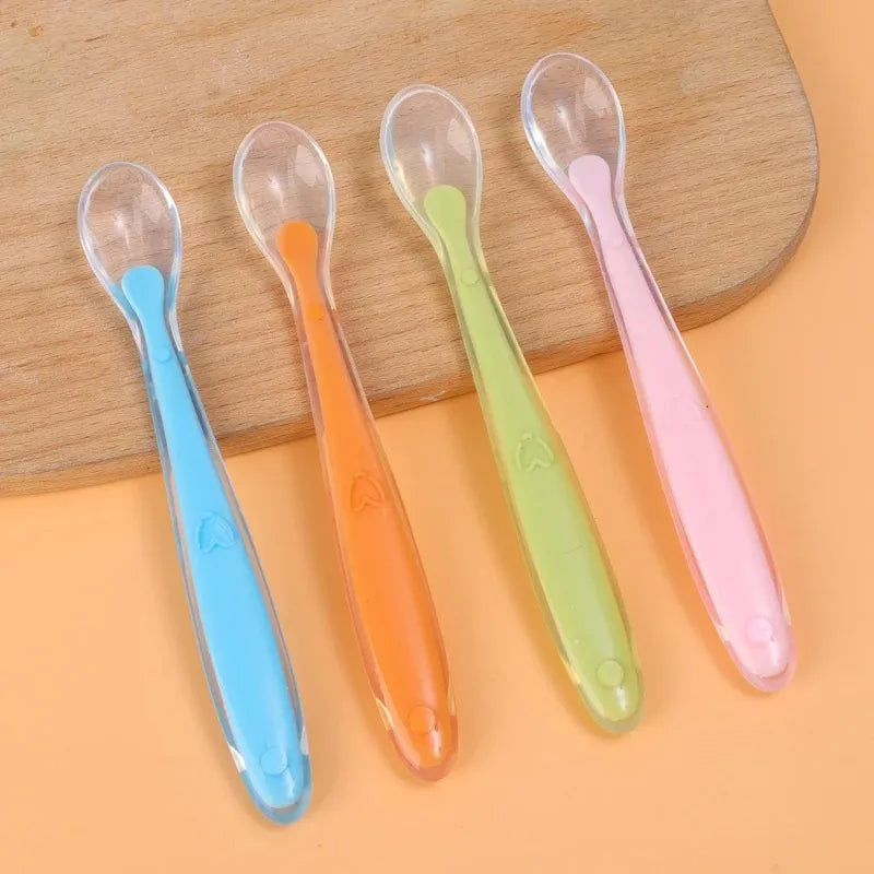Baby Silicone Learning Spoon Set – 4 Colours, Star Pattern, Soft & BPA-Free for Ages 0–1