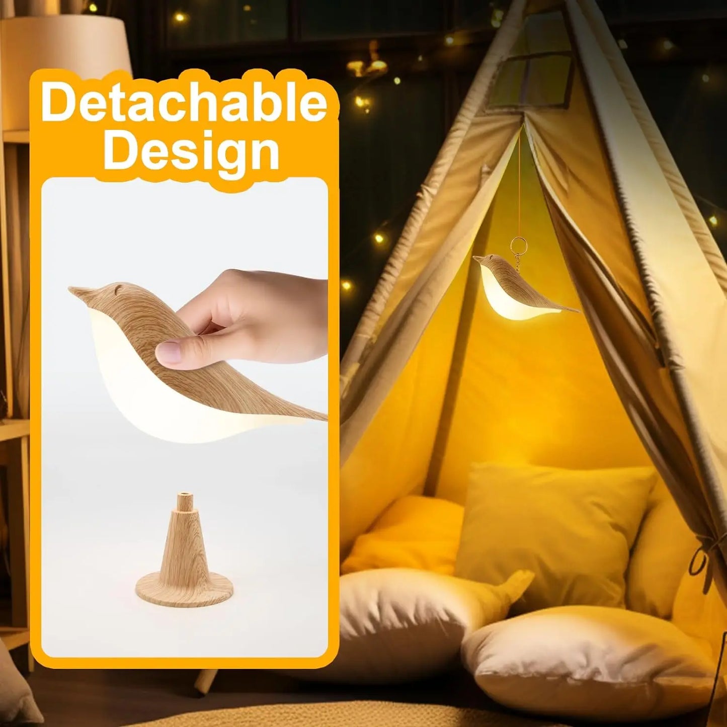 Bird Touch Bedside Lamp for Kids – 3-Colour Dimming USB Rechargeable Night Light for Children's Bedroom