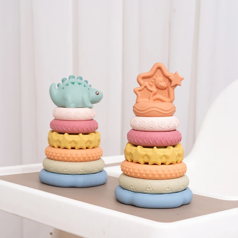 Dinosaur Stacking Tower Toy – Montessori Nesting Rings for Babies & Toddlers Ages 7–12 Months