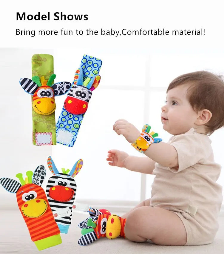 Baby Animal Rattle Socks & Wrist Strap Set – 4-Pack Sensory Foot & Hand Rattles for 0–12 Months