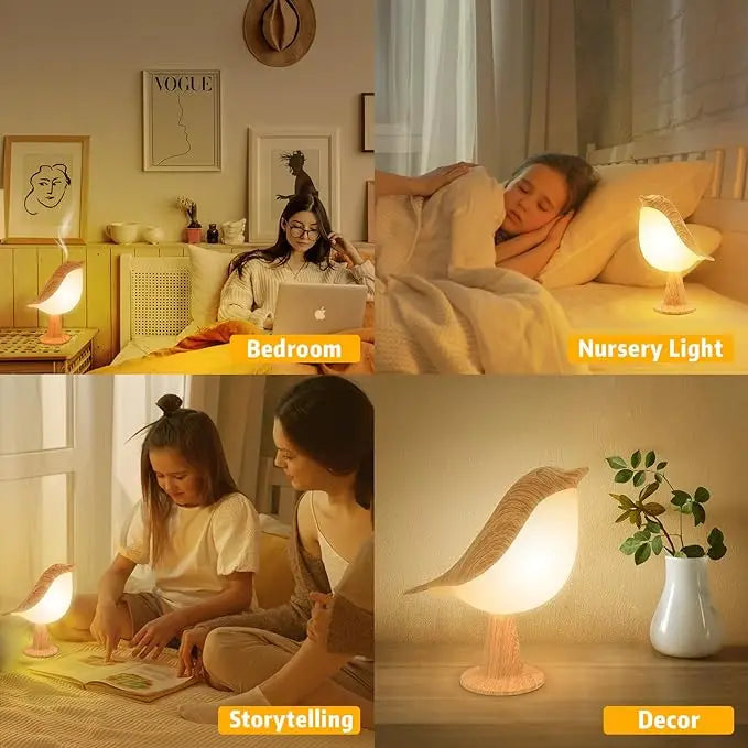 Bird Touch Bedside Lamp for Kids – 3-Colour Dimming USB Rechargeable Night Light for Children's Bedroom