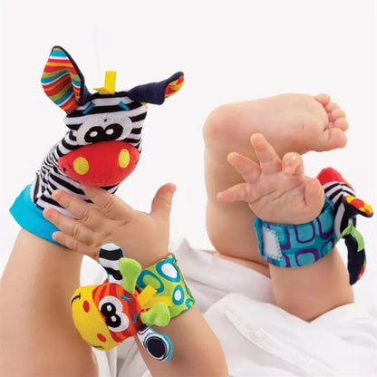 Baby Animal Rattle Socks & Wrist Strap Set – 4-Pack Sensory Foot & Hand Rattles for 0–12 Months