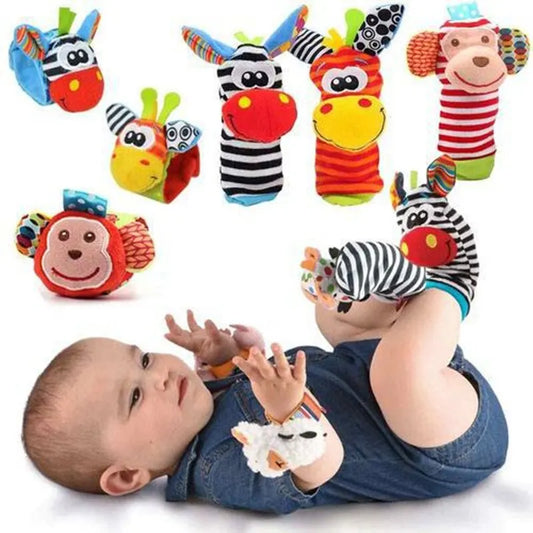 Baby Animal Rattle Socks & Wrist Strap Set – 4-Pack Sensory Foot & Hand Rattles for 0–12 Months