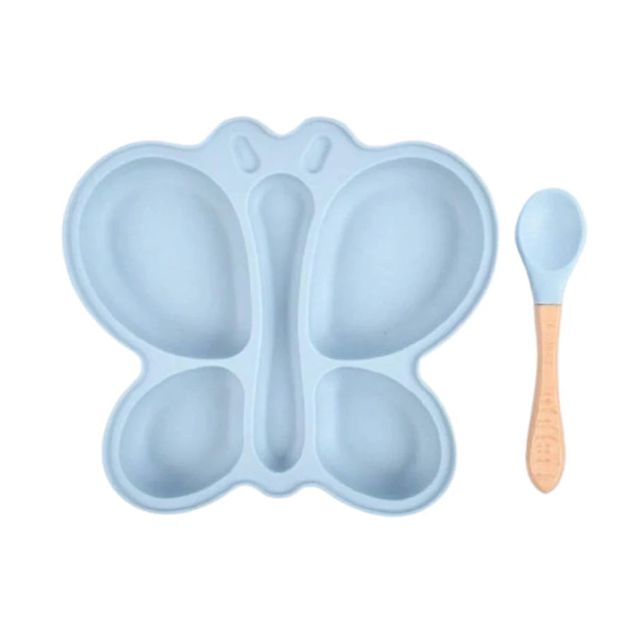 Baby Butterfly Silicone Divided Plate & Bowl Set – 2pcs Non-Slip Suction Tableware for Self-Feeding