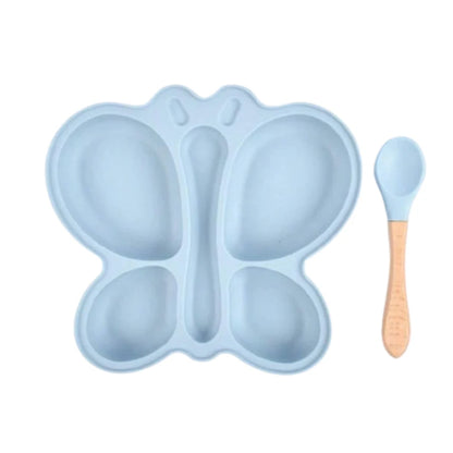 Baby Butterfly Silicone Divided Plate & Bowl Set – 2pcs Non-Slip Suction Tableware for Self-Feeding