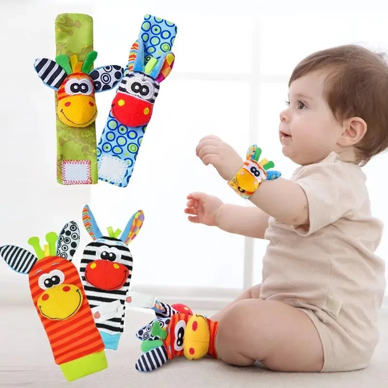 Baby Animal Rattle Socks & Wrist Strap Set – 4-Pack Sensory Foot & Hand Rattles for 0–12 Months