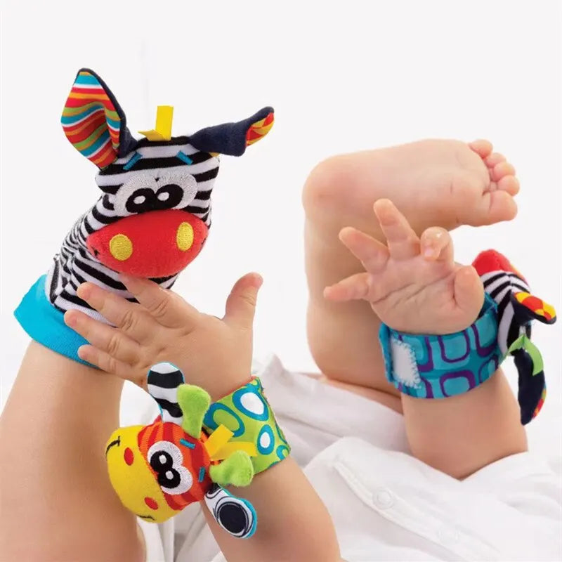 Baby Animal Rattle Socks & Wrist Strap Set – 4-Pack Sensory Foot & Hand Rattles for 0–12 Months