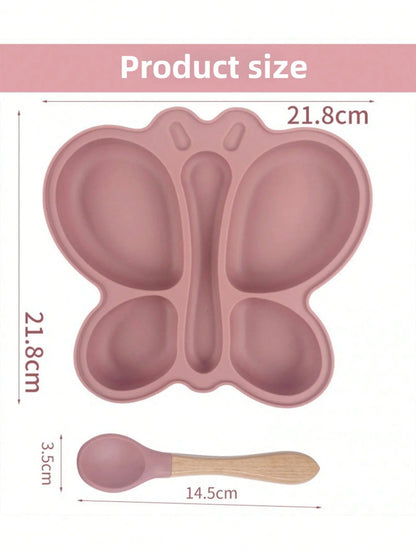 Baby Butterfly Silicone Divided Plate & Bowl Set – 2pcs Non-Slip Suction Tableware for Self-Feeding