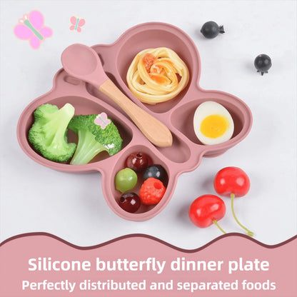 Baby Butterfly Silicone Divided Plate & Bowl Set – 2pcs Non-Slip Suction Tableware for Self-Feeding